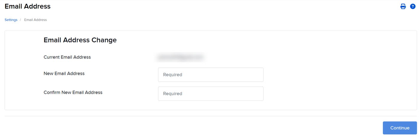 The email address change panel in Portal. 
