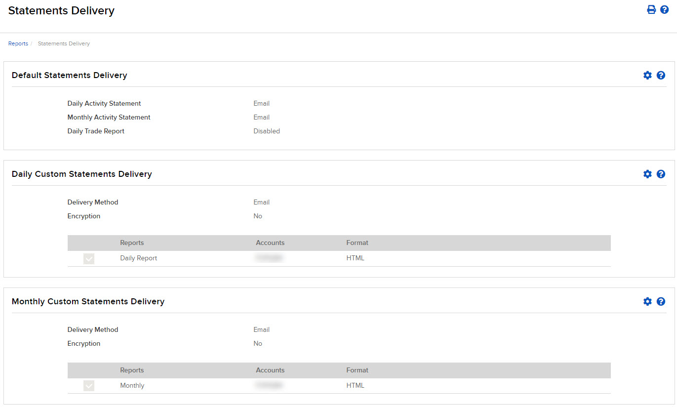 The statements delivery panel in Portal. 