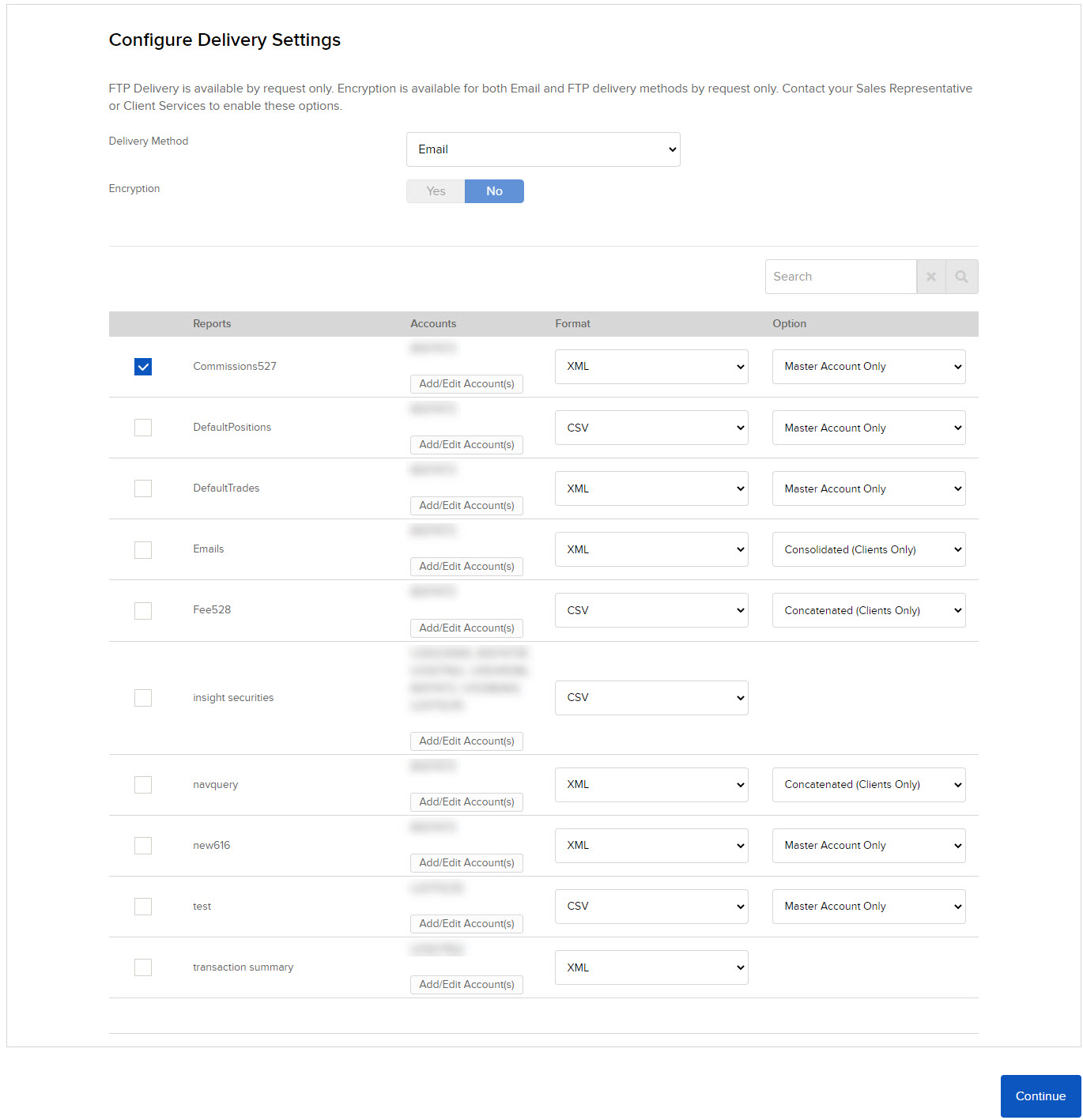 The configure delivery method panel in Portal. 