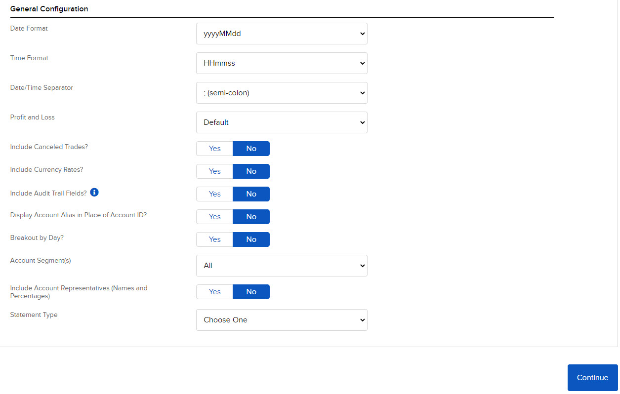 The activity flex query general configuration panel in portal. 
