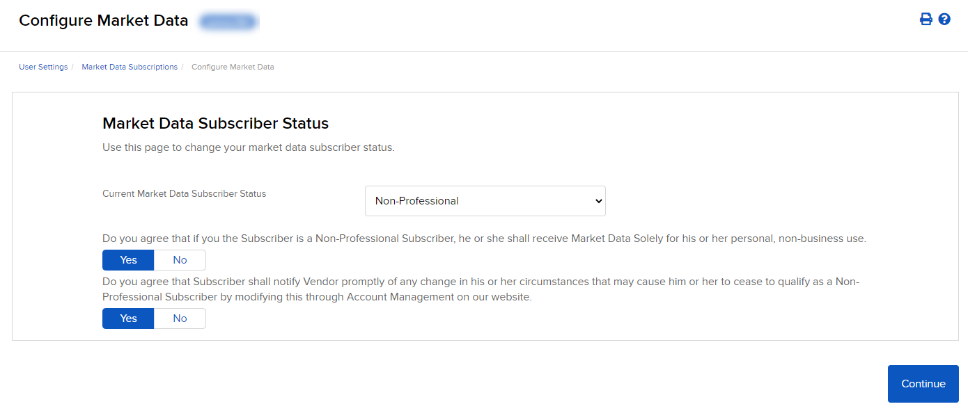 Image of the market data subscriber status panel in Portal. 