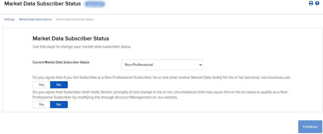 Image of the market data subscriber status panel in Portal. 