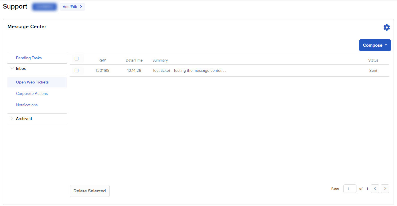 The message center in Portal. 