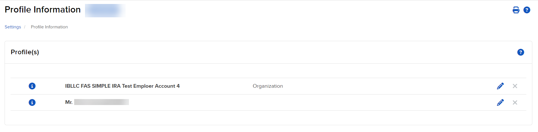 The profile information profiles panel in portal. 
