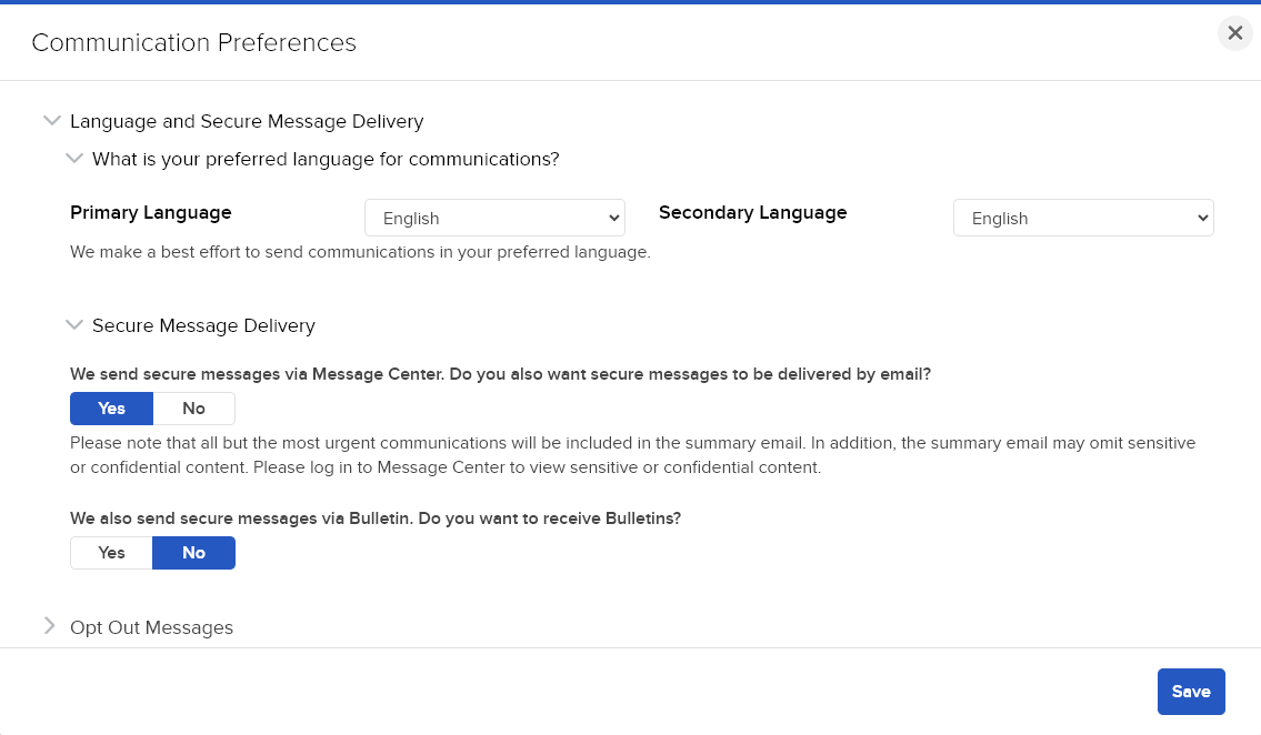 The communication preferences in Portal. 