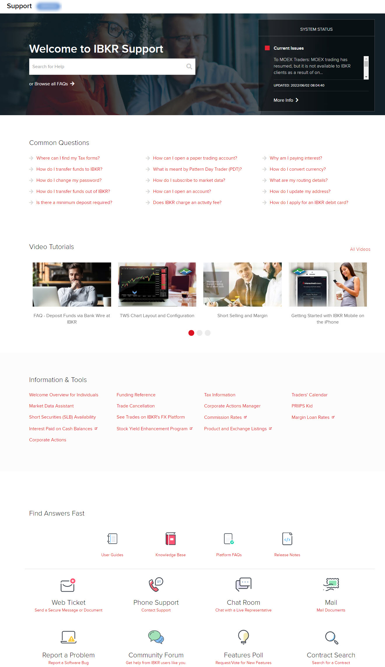 The support center menu in client portal. 