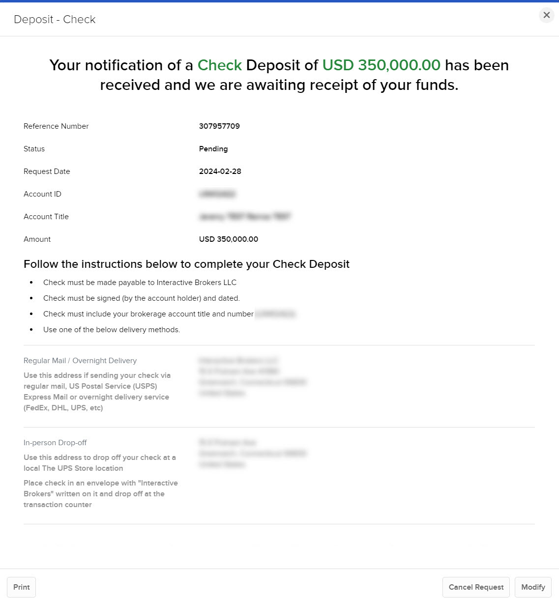 Image of the transaction details page in Portal. 