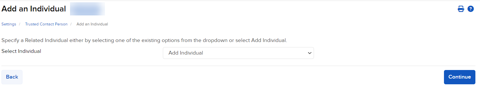 The add trusted contact panel in portal. 