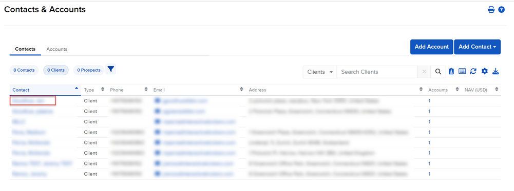 Image of the client details page in advisor portal for DocuSign