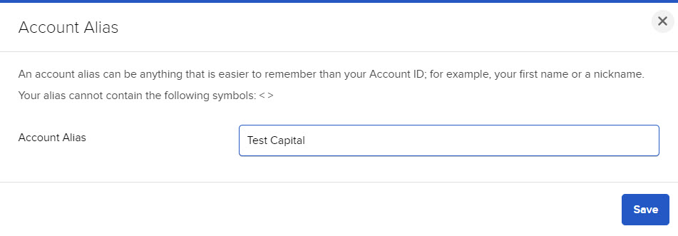The account alias panel in advisor portal. 