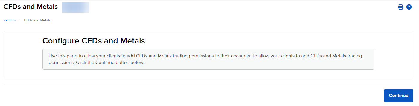 The CFD's and metals panel in advisor portal. 