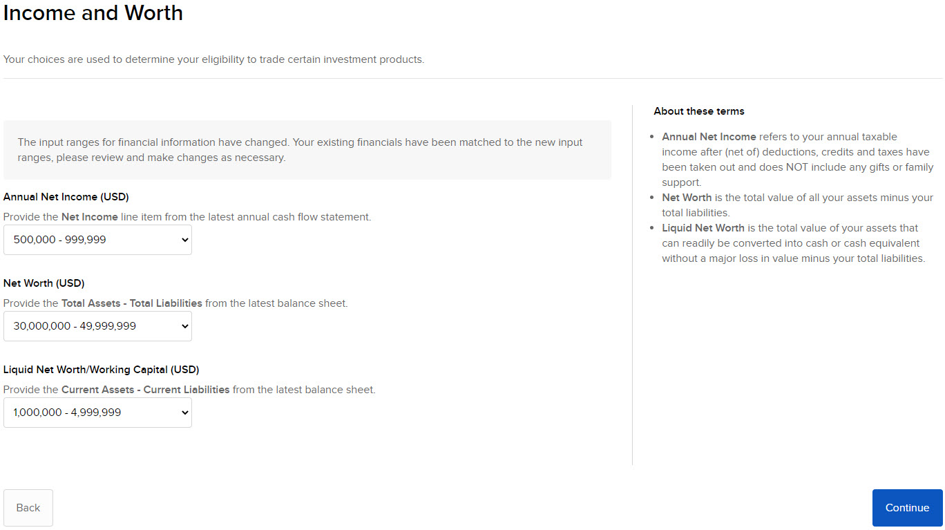 The income and worth panel in advisor portal. 