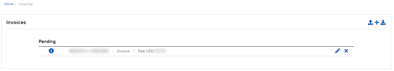 Invoices Image of the invoices panel in portal.