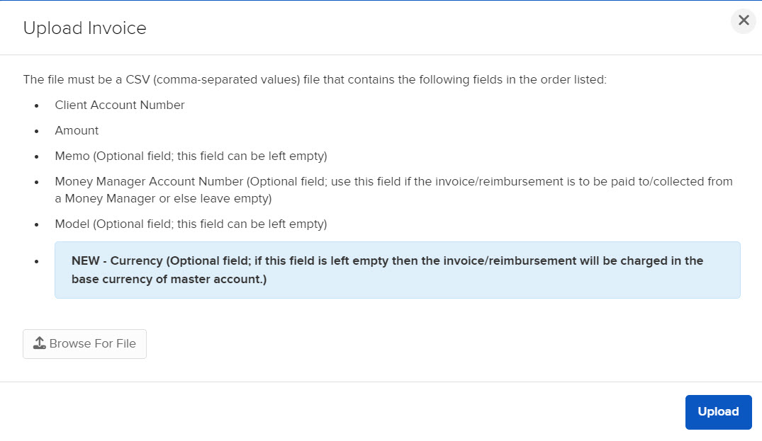 Image of the upload invoice panel in portal. 