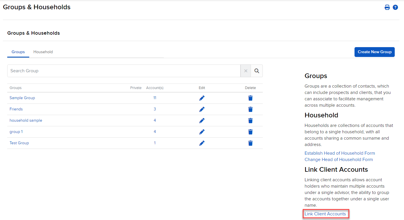 Image of the link client accounts button in portal. 