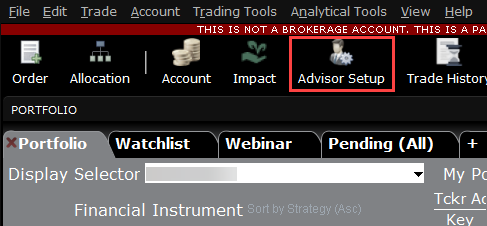 The advisor setup window in TWS