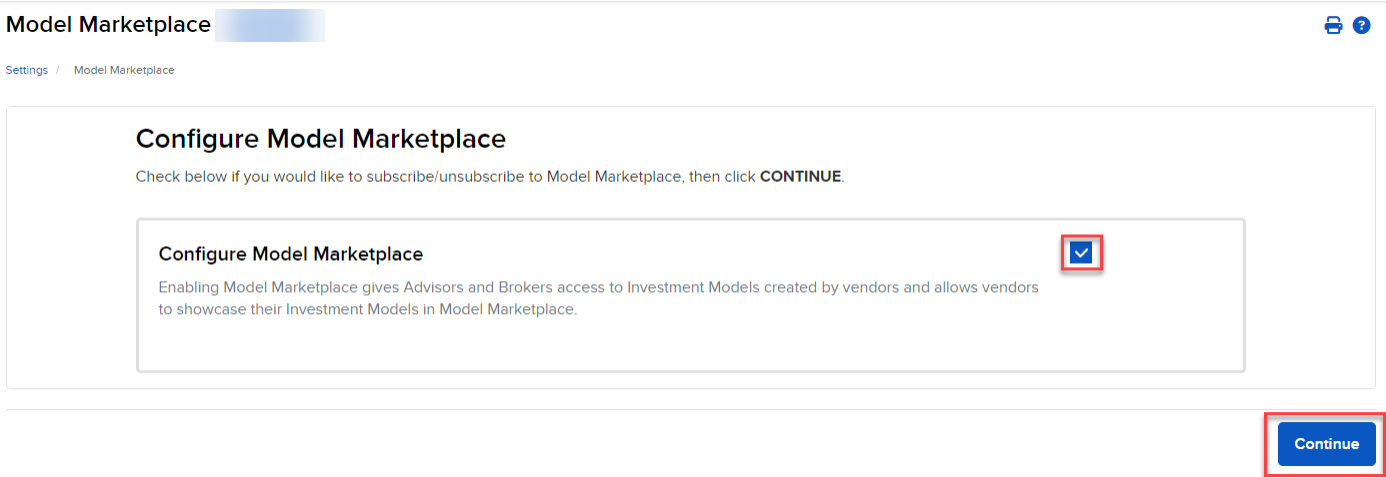 The model marketplace panel in advisor portal. 