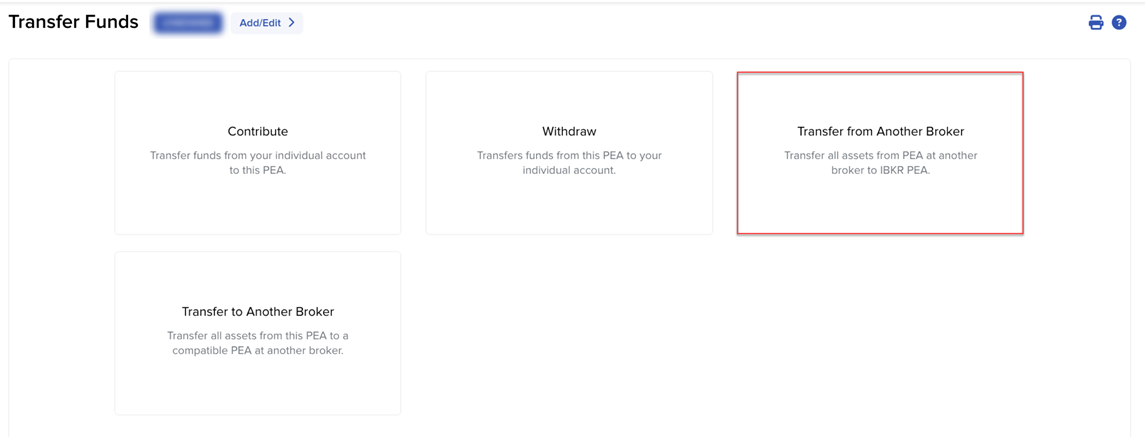 The PEA transfer from another broker menu in portal. 