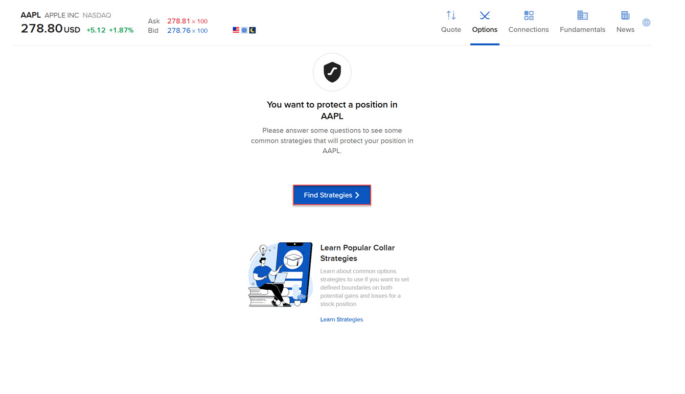 The option wizard protect position find strategies button in portal. 