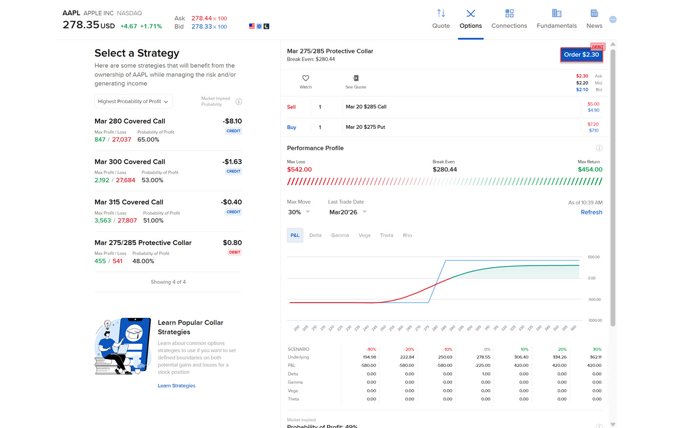 The option wizard protect position select a strategy panel in portal. 