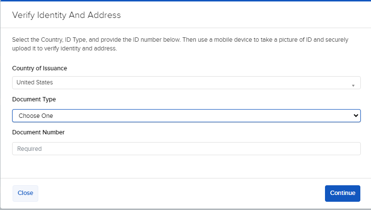 Image of the verify identity and address panel in advisor portal. 