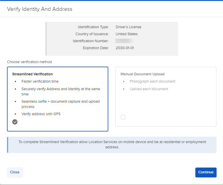 Image of the streamlined verification panel in advisor portal. 
