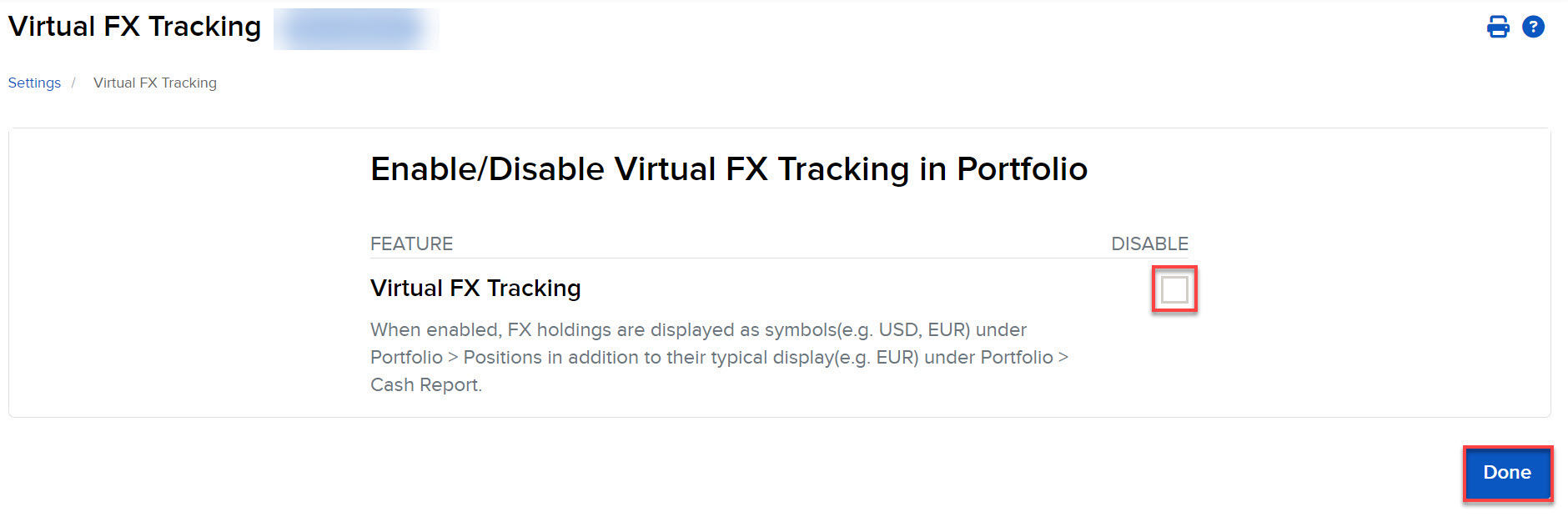 The virtual FX tracking panel in advisor portal. 