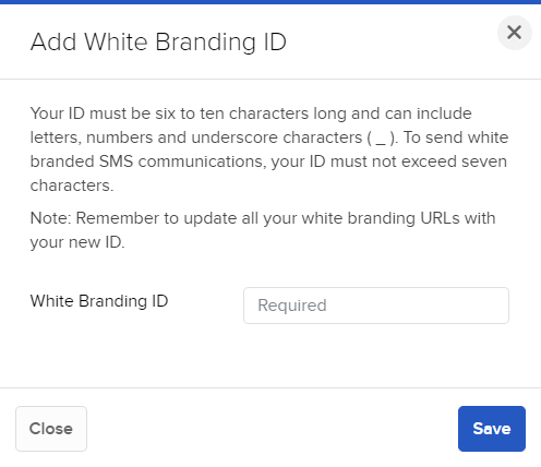 Image of the add white branding ID in Portal. 