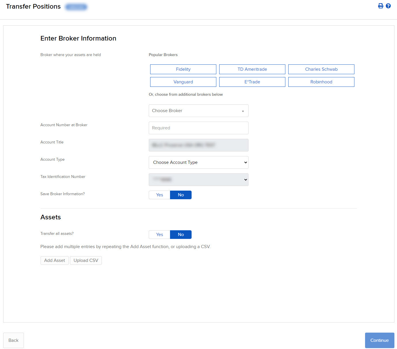 The ACATS position transfer panel in portal. 