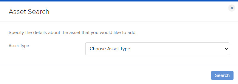 The asset search window in portal. 