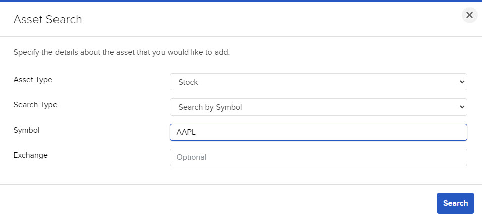 The search type panel in portal. 