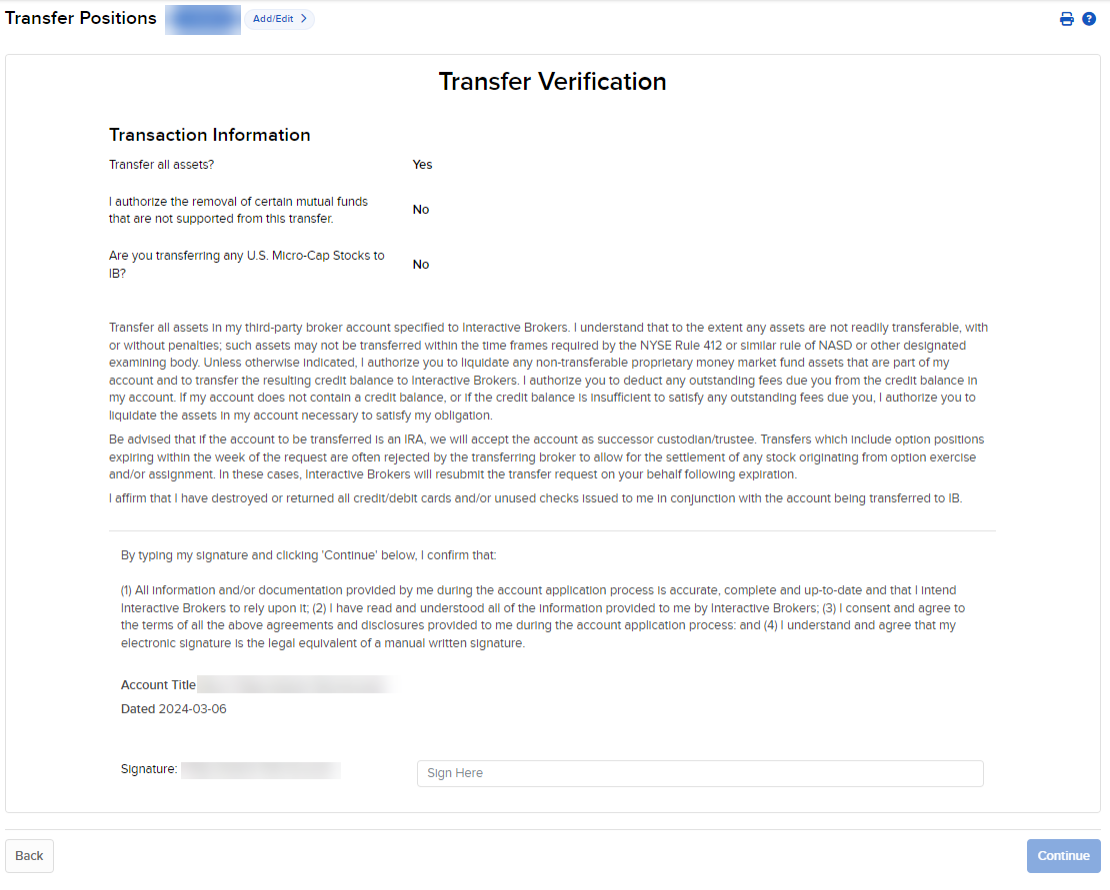 The asset transfer verification page in portal. 