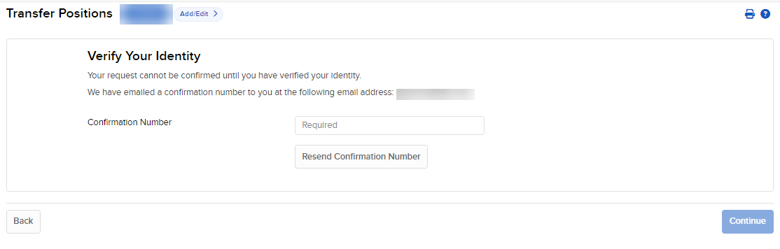 The transfer verification screen in portal. 