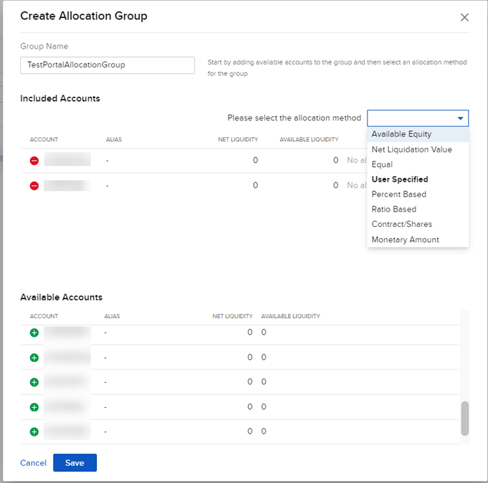 The create allocation group panel in portal. 