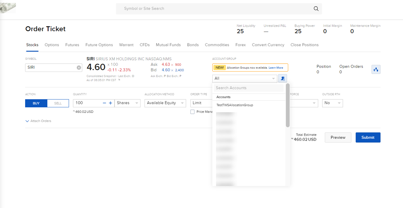 The allocation groups in Portal. 