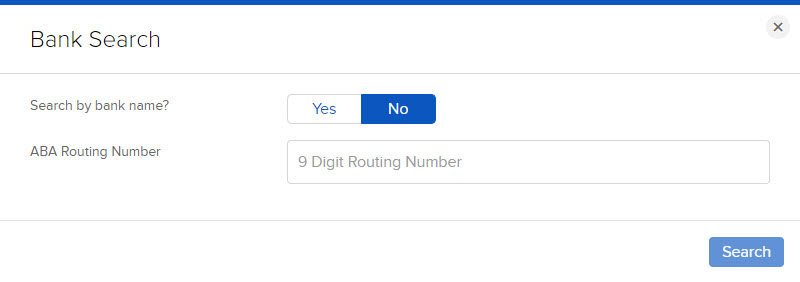 The search by ABA routing number panel in Portal. 