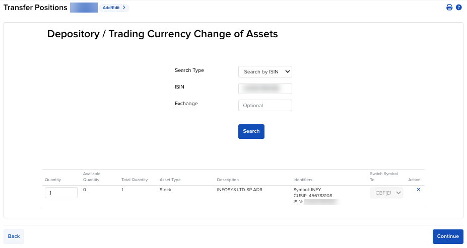 The depository switch symbol to option in portal. 