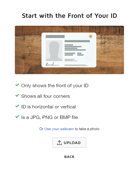 The DocuSign front of your ID picture screen. 