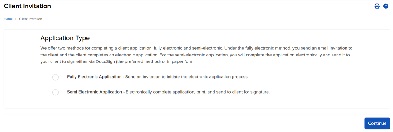 The applciation type panel in Portal. 