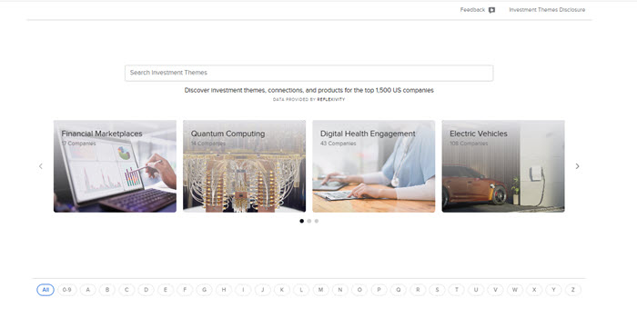The investment themes menu in portal. 