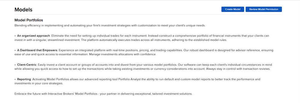The models portfolio panel in portal. 