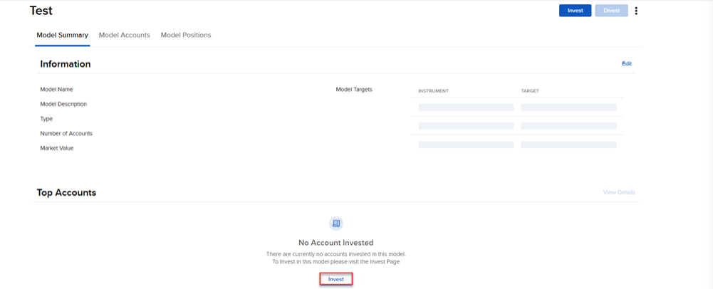 The model summary screen invest button in portal. 