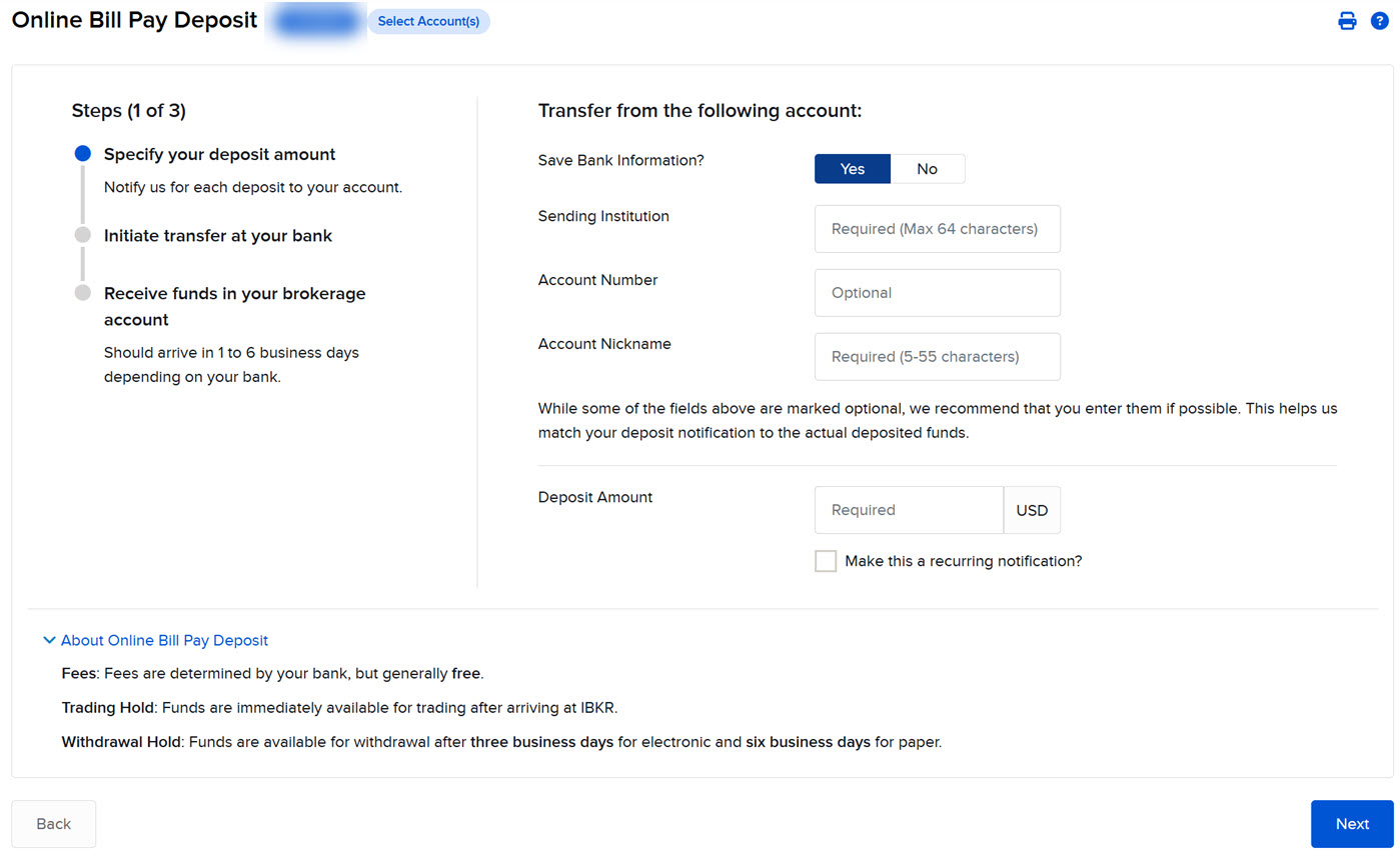 The online bill pay deposit panel in Portal. 