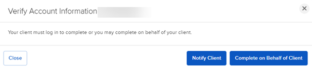 The verify account information panel in portal. 
