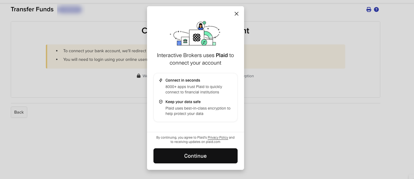 The plaid connect account panel in Portal. 
