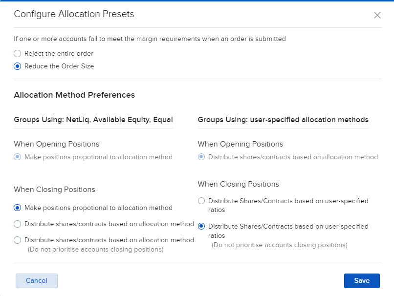 The configure allocation presets in portal. 
