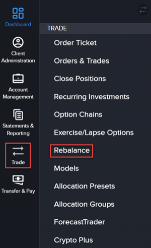 The rebalance menu in portal. 