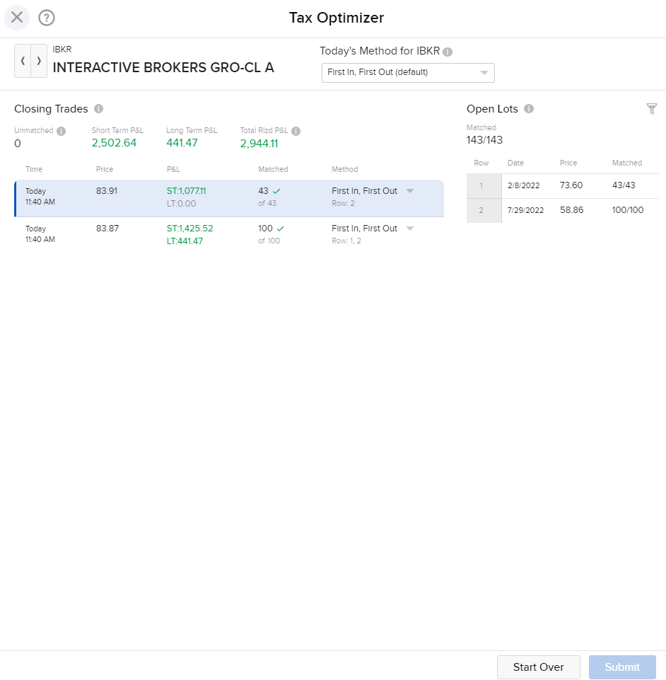 The tax optimizer panel in Portal. 