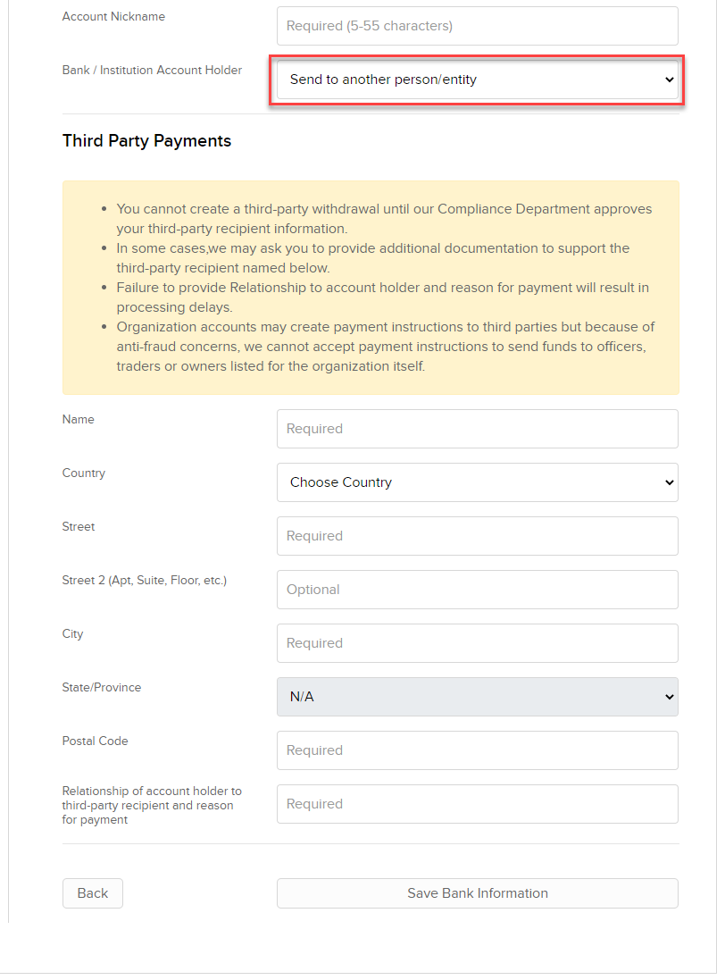 The withdraw funds to a third-party panel in Portal. 