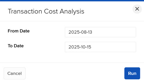 The transaction cost analysis panel in portal. 